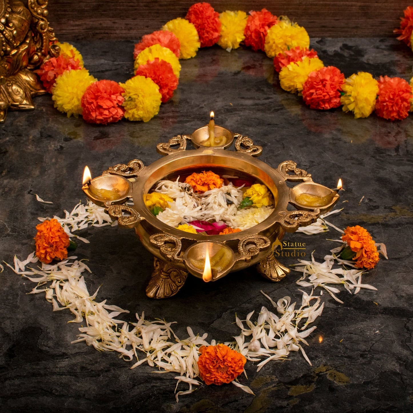 Brass Designer South Indian Urli For Home Garden Office Decor Gift 3"