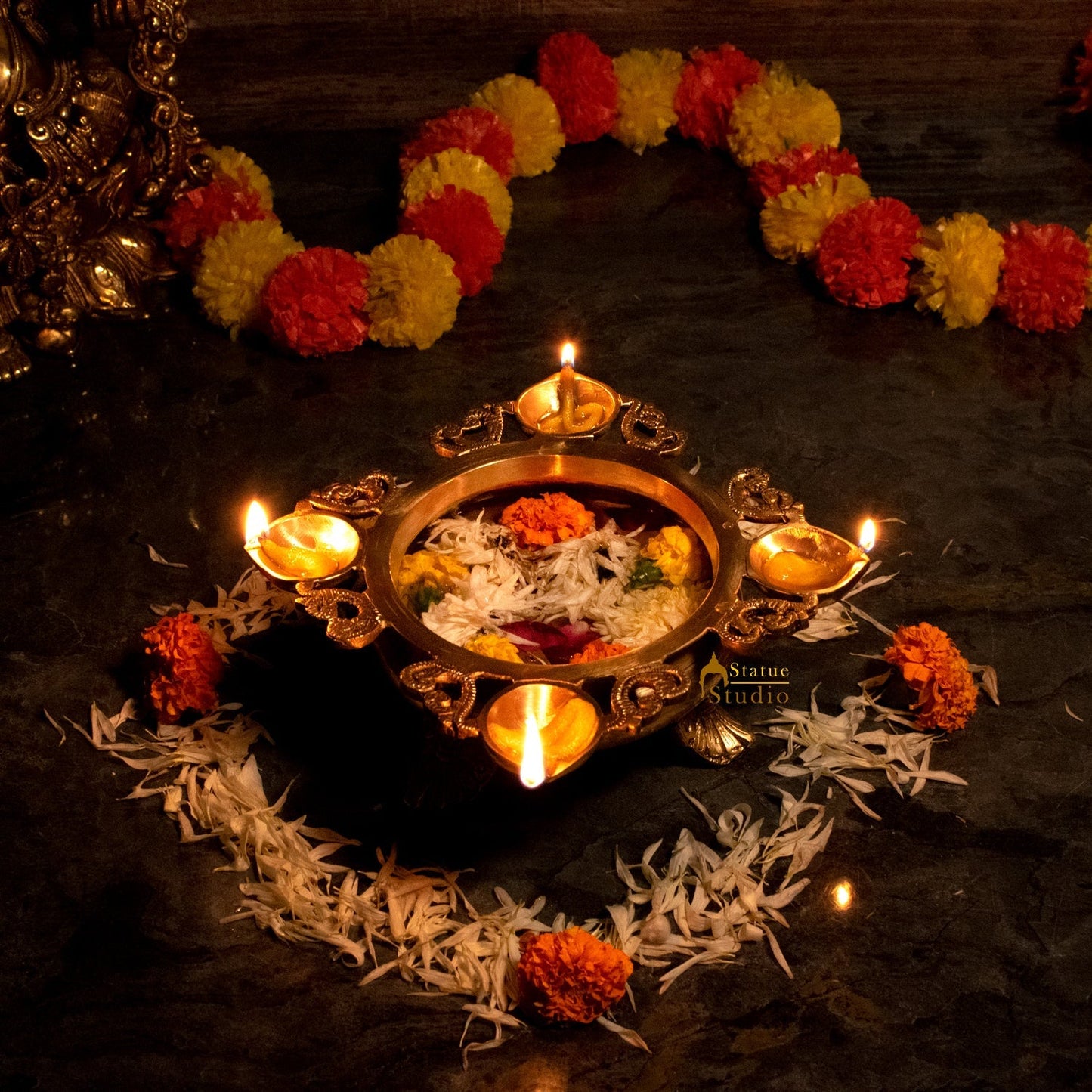 Brass Designer South Indian Urli For Home Garden Office Decor Gift 3"