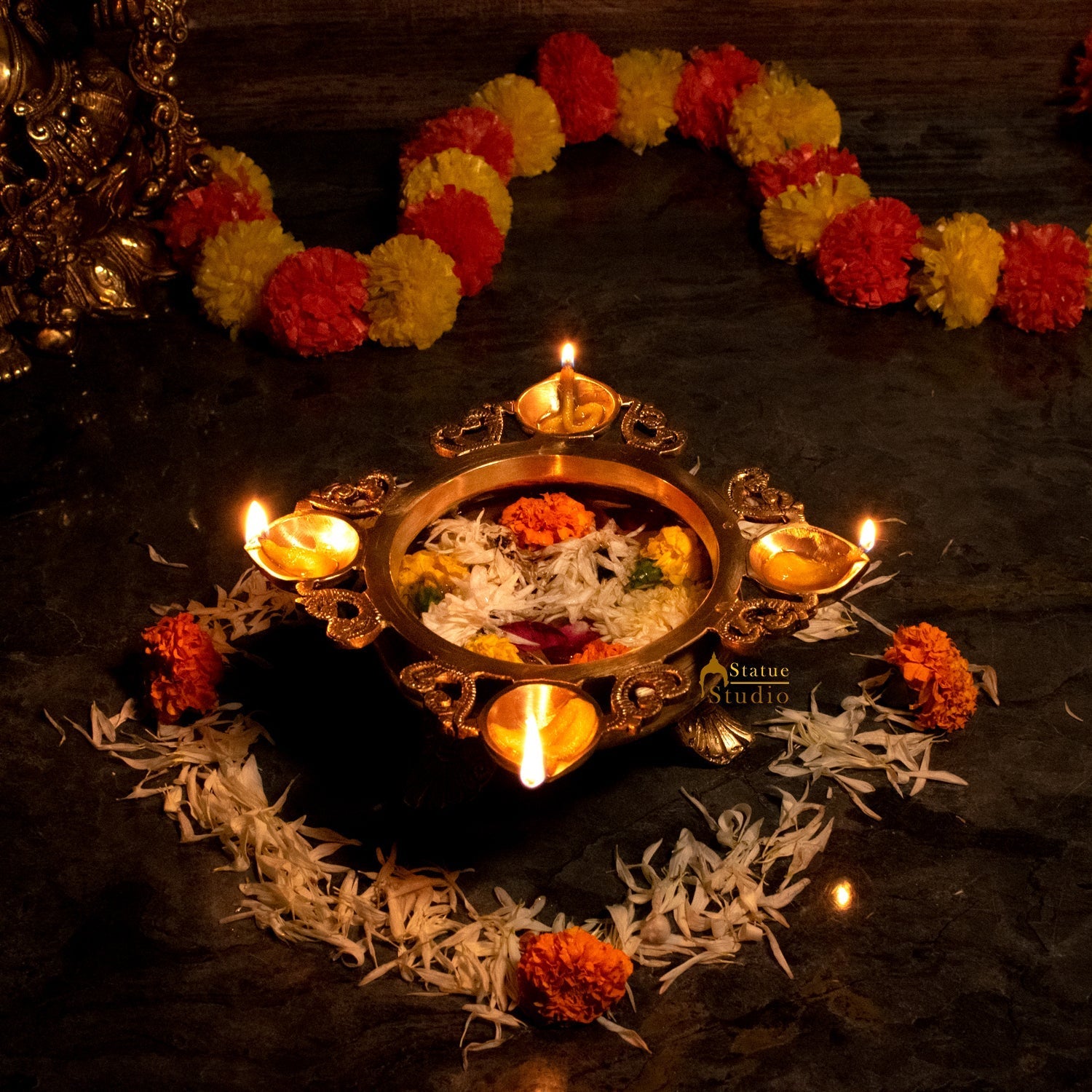 Brass Designer South Indian Urli For Home Garden Office Decor Gift 3" - Image 2