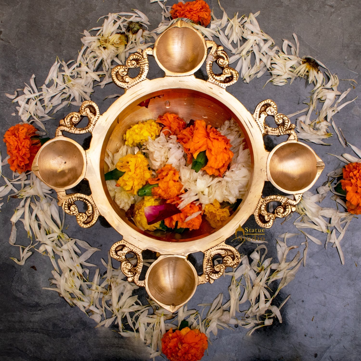 Brass Designer South Indian Urli For Home Garden Office Decor Gift 3" - Image 3