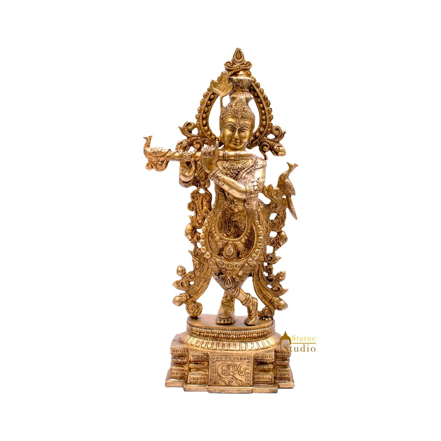 Brass Lord Krishna Statue Idol Showpiece For Home Pooja Decor Gift 15" - Image 3
