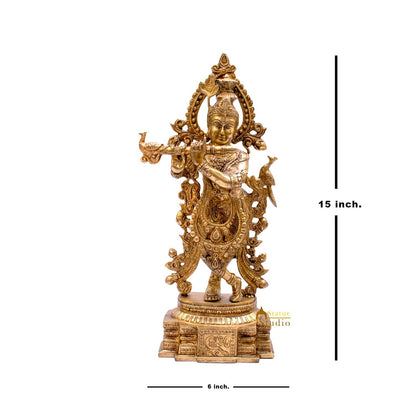 Brass Lord Krishna Statue Idol Showpiece For Home Pooja Decor Gift 15" by vendor-unknown - Hindu Gods (View 8)