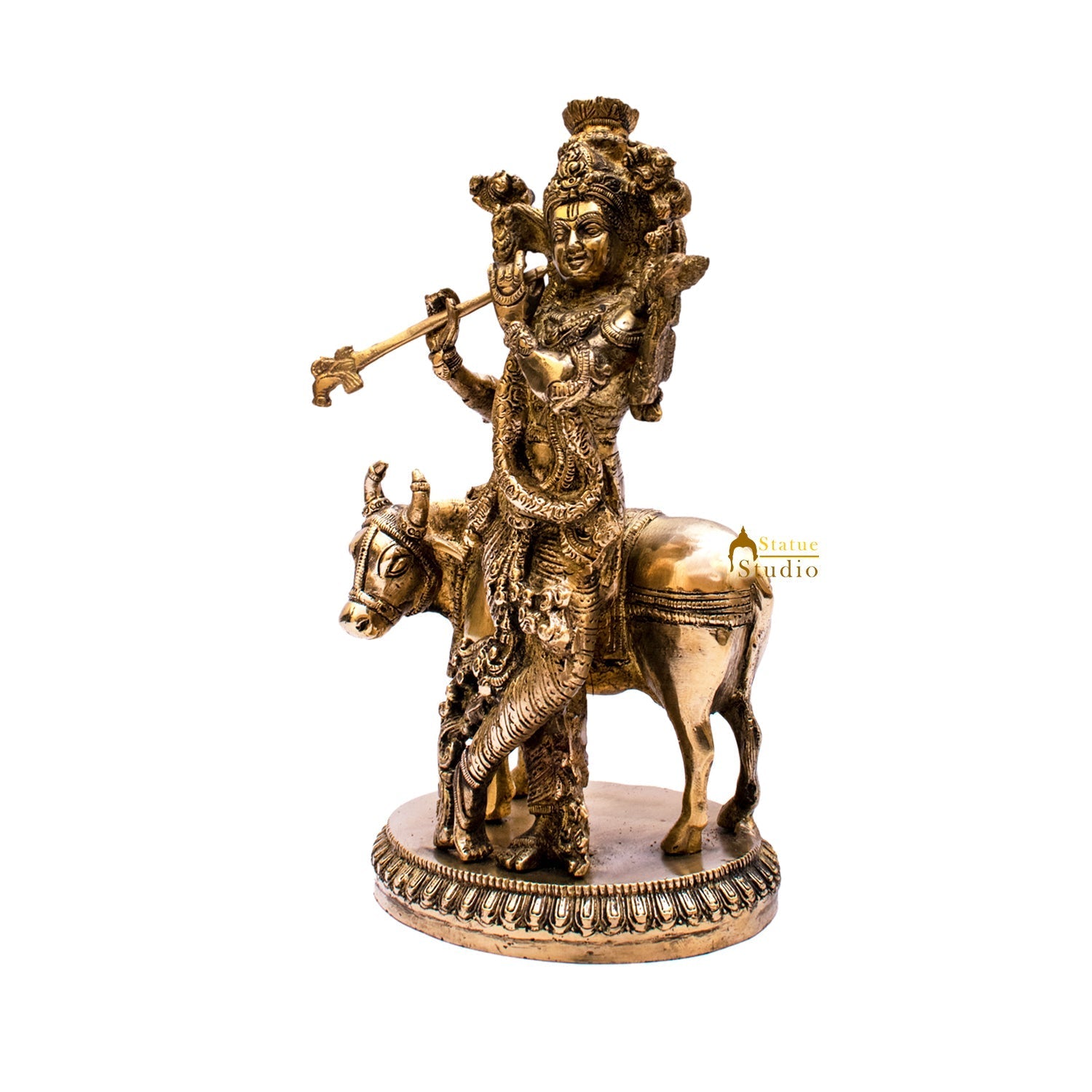 Brass Krishna Statue with Cow 10" by StatueStudio - Image 4