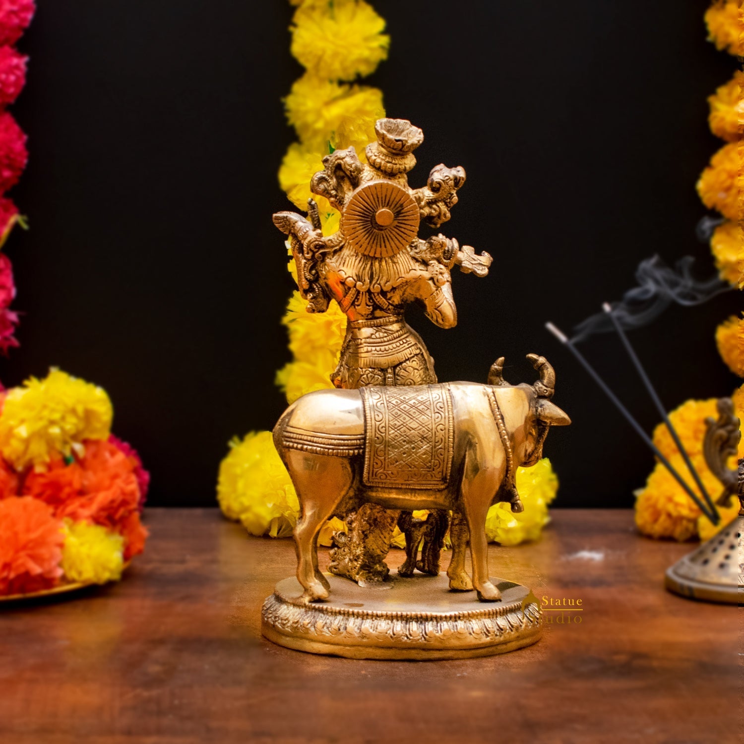Brass Krishna Statue with Cow 10" by StatueStudio - Image 7