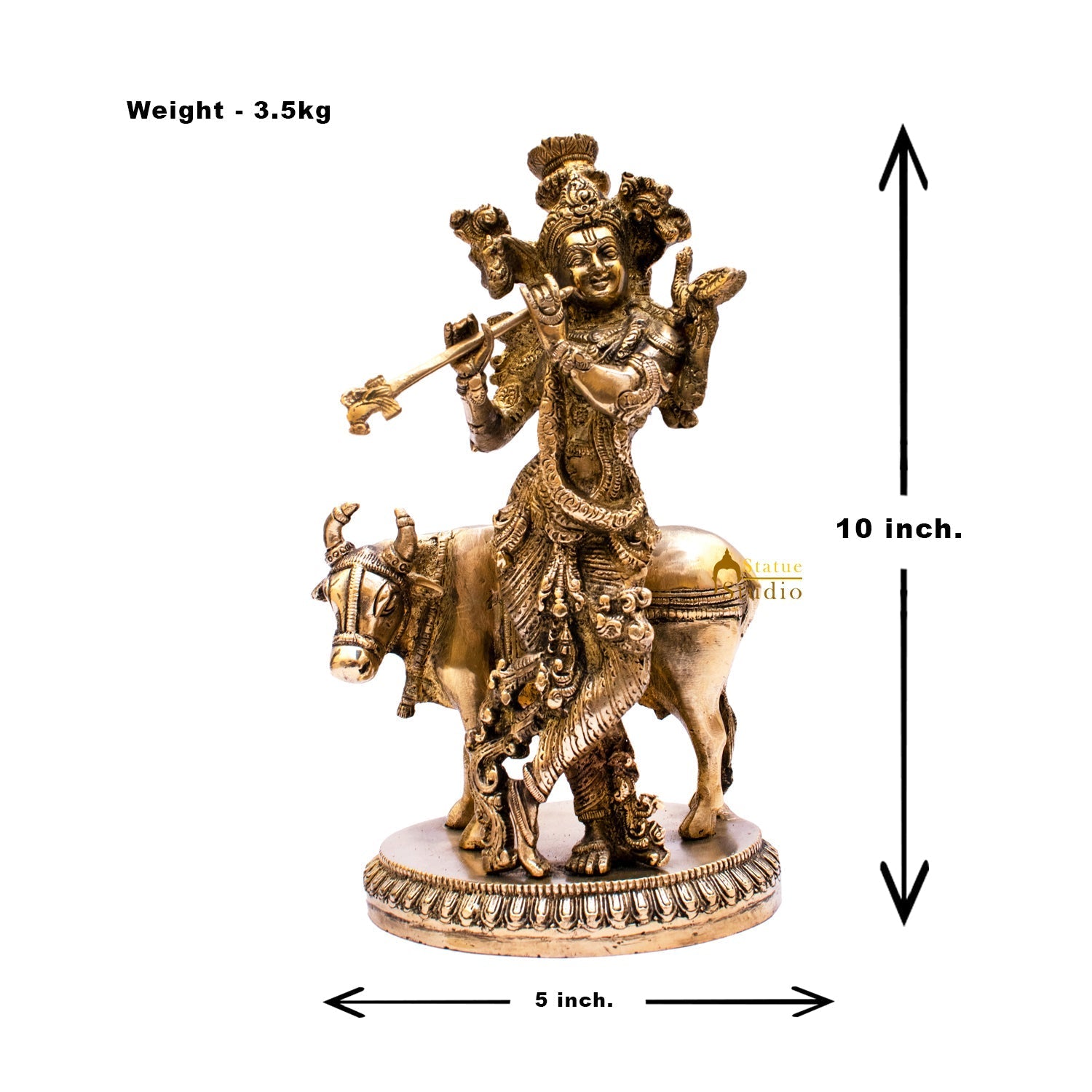 Brass Krishna Statue with Cow 10" by StatueStudio - Image 8