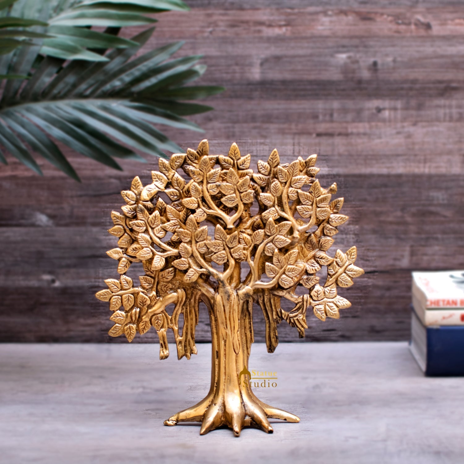 Brass Kalpavriksha Tree Decorative Showpiece For Home Room Table Decor 8" - Eco-friendly - Sama Homes