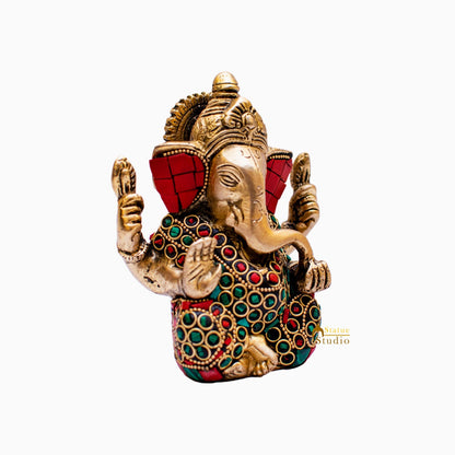 Brass Lord Ganapati Idol Stone Work For Home Decor Gifting 4" by vendor-unknown - Hindu Gods (View 4)