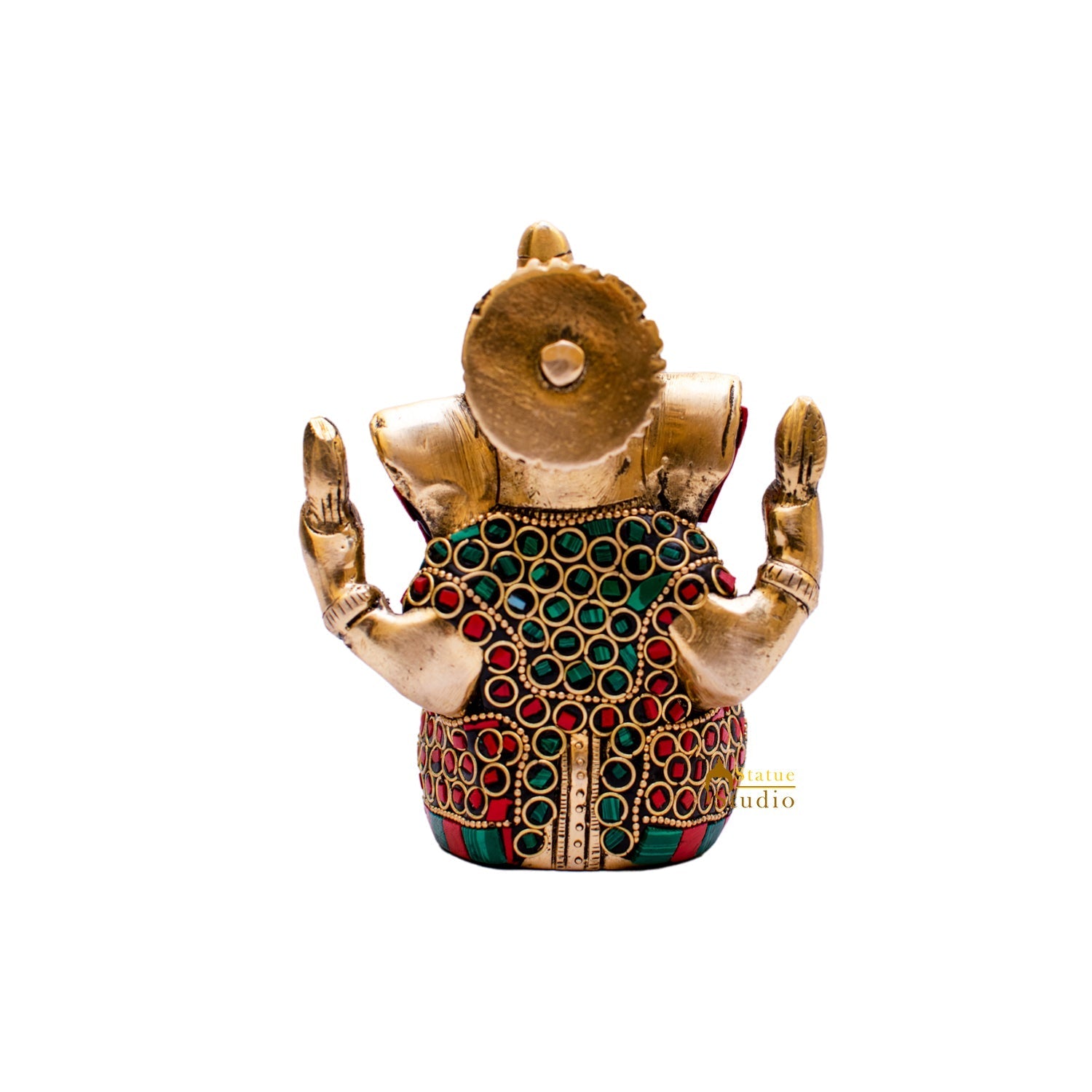 Brass Lord Ganapati Idol Stone Work For Home Decor Gifting 4" - Image 7
