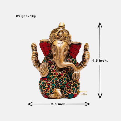 Brass Lord Ganapati Idol Stone Work For Home Decor Gifting 4" by vendor-unknown - Hindu Gods (View 8)