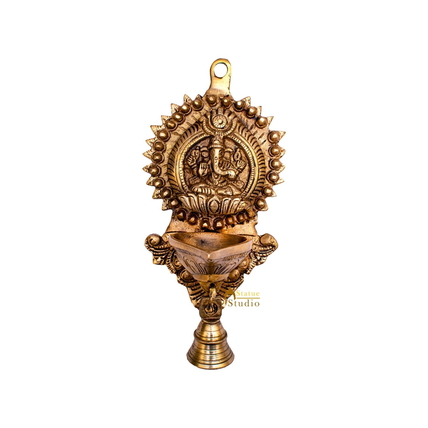 Brass Ganesha Diya Lamp Wall Hanging For Home Temple Decor 9 Inch - Image 4