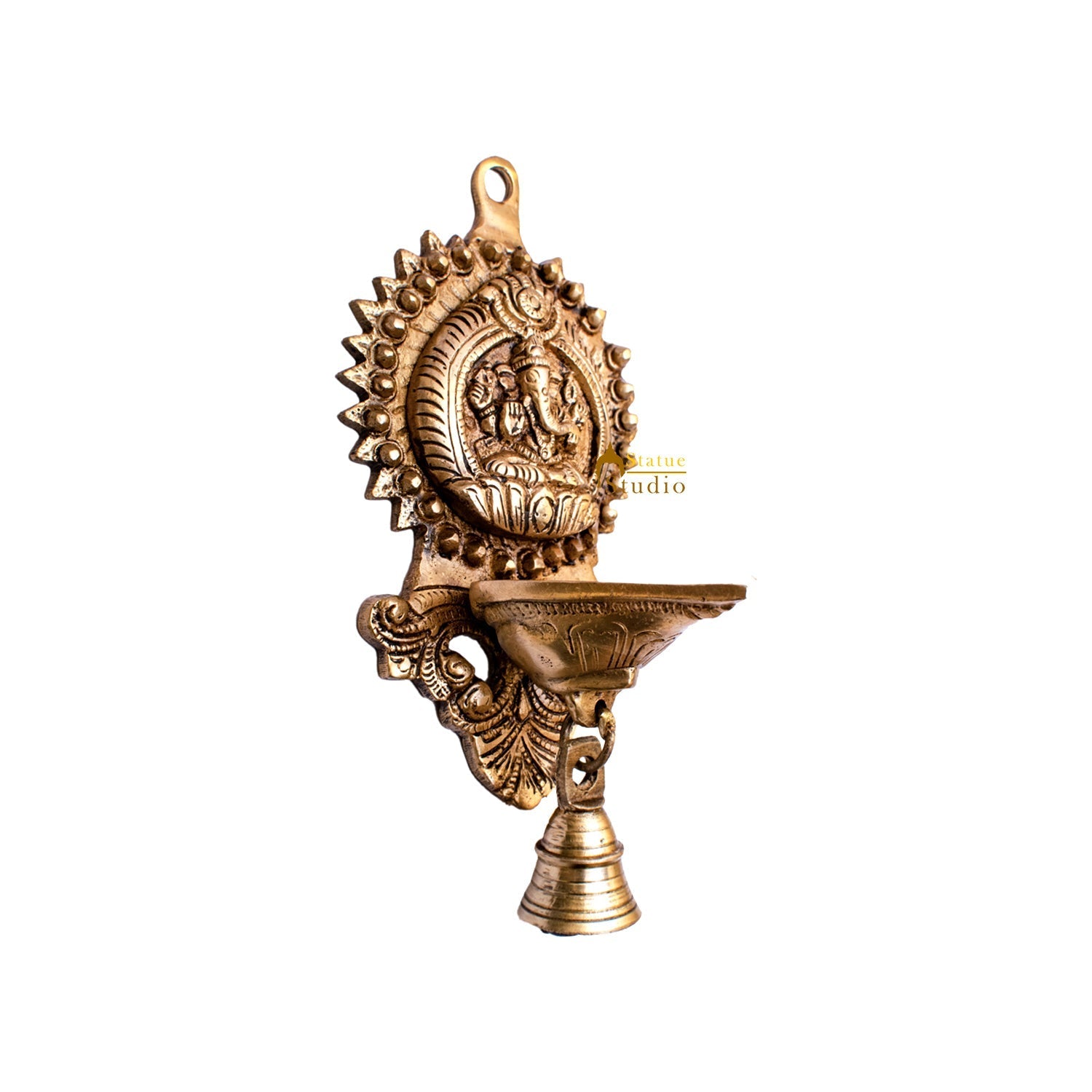 Brass Ganesha Diya Lamp Wall Hanging For Home Temple Decor 9 Inch - Image 5