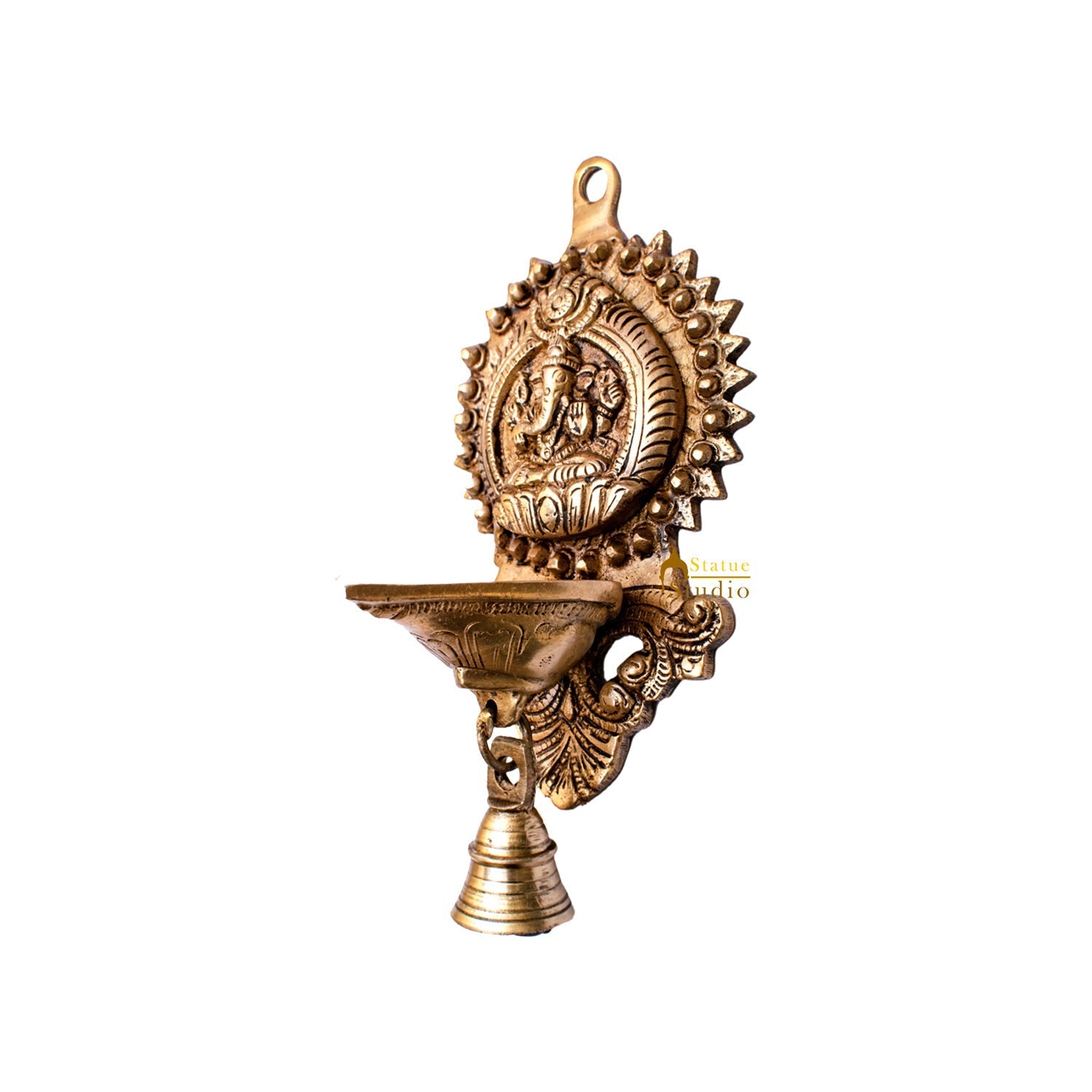 Brass Ganesha Diya Lamp Wall Hanging For Home Temple Decor 9 Inch - Image 6