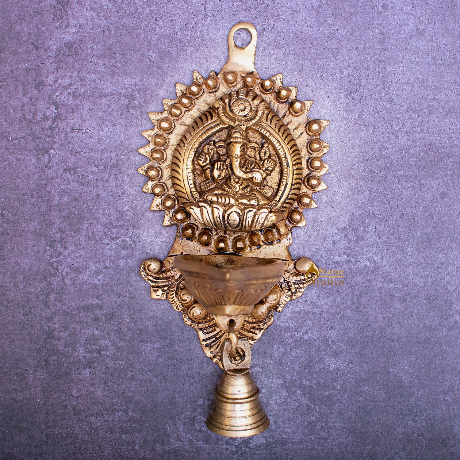 Brass Ganesha Diya Lamp Wall Hanging For Home Temple Decor 9 Inch - Image 2