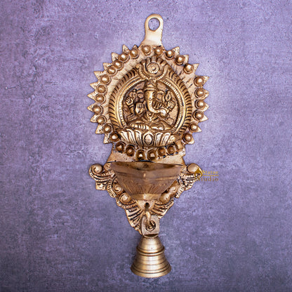 Brass Ganesha Diya Lamp Wall Hanging For Home Temple Decor 9 Inch by vendor-unknown - Spiritual (View 2)