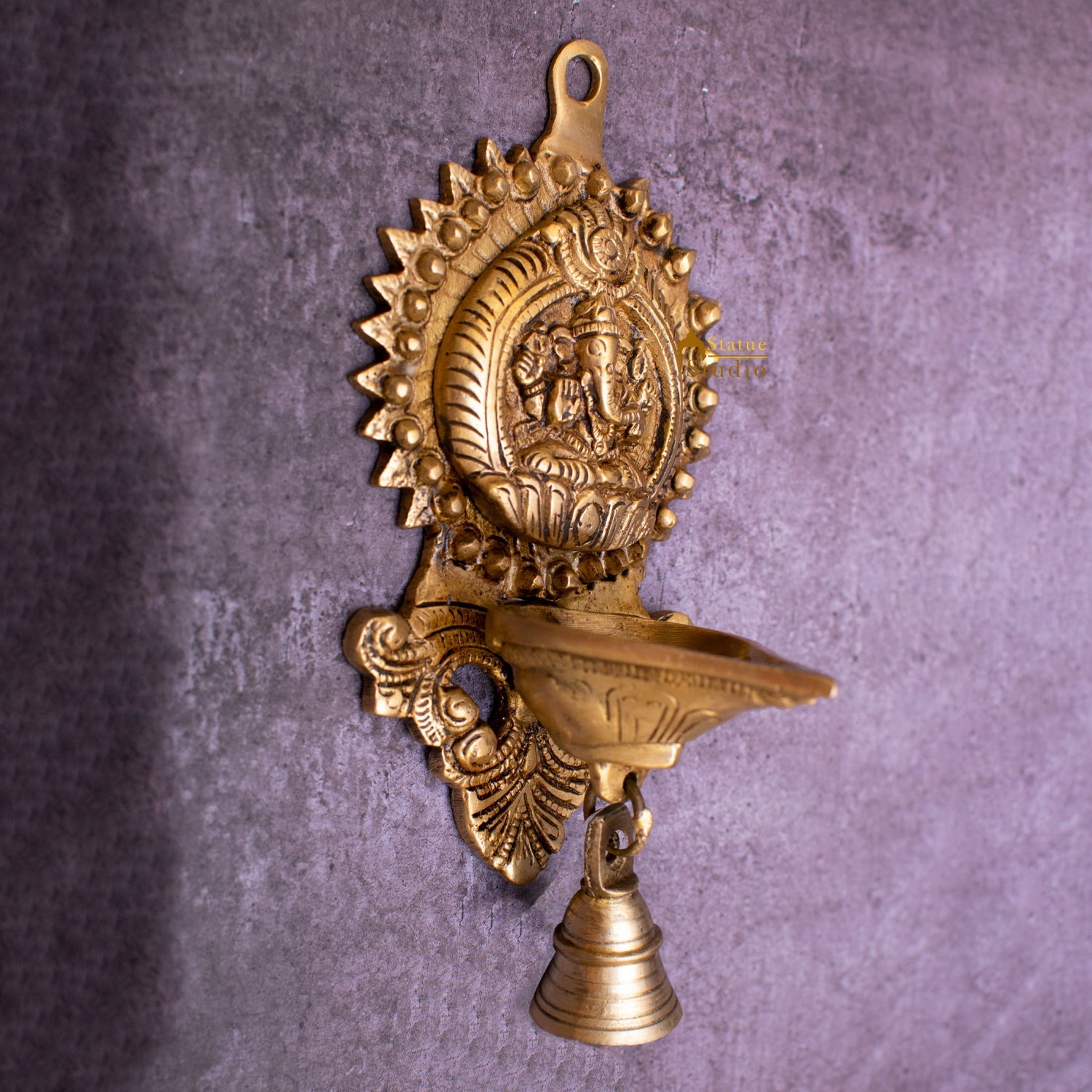 Brass Ganesha Diya Lamp Wall Hanging For Home Temple Decor 9 Inch - Image 3