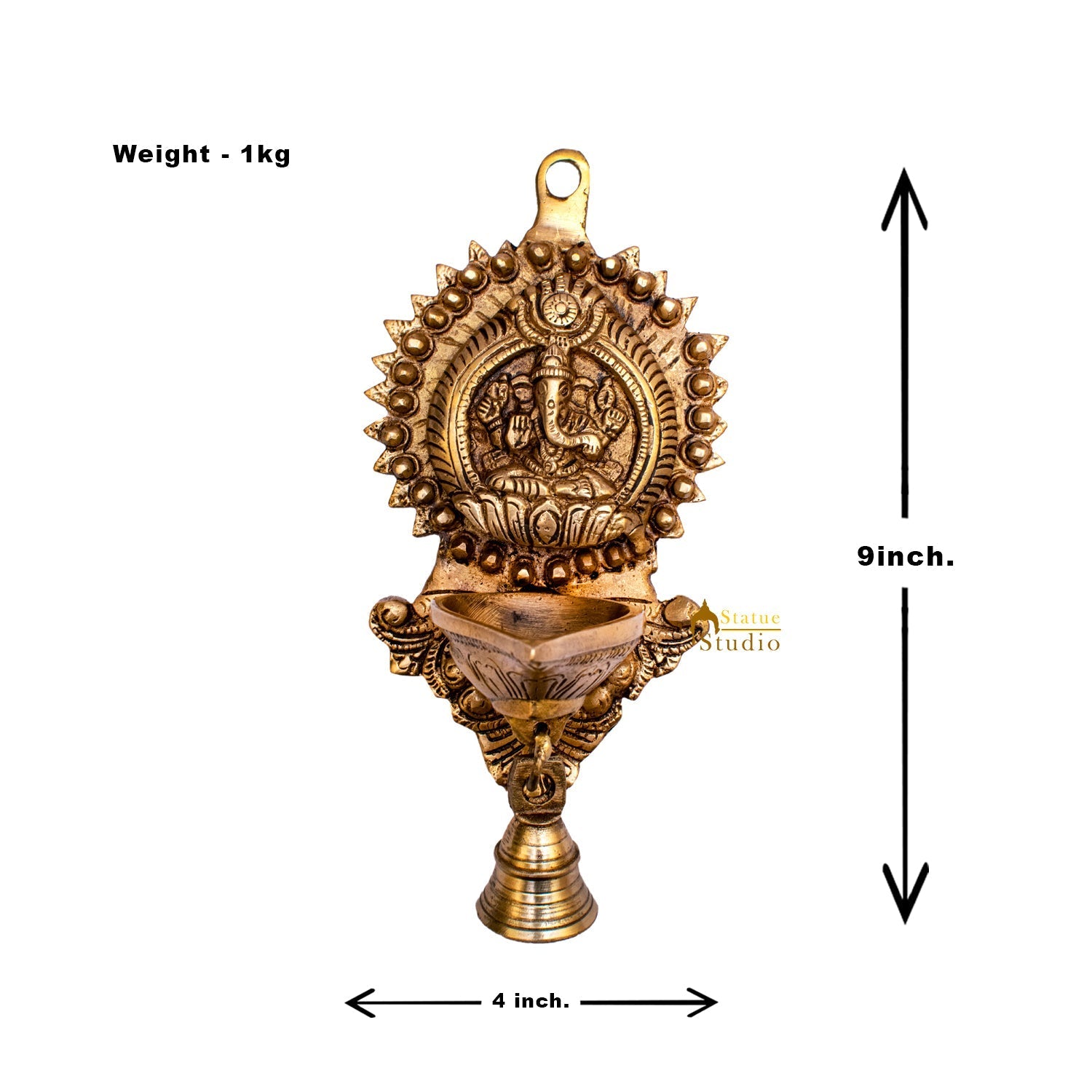 Brass Ganesha Diya Lamp Wall Hanging For Home Temple Decor 9 Inch - Image 7