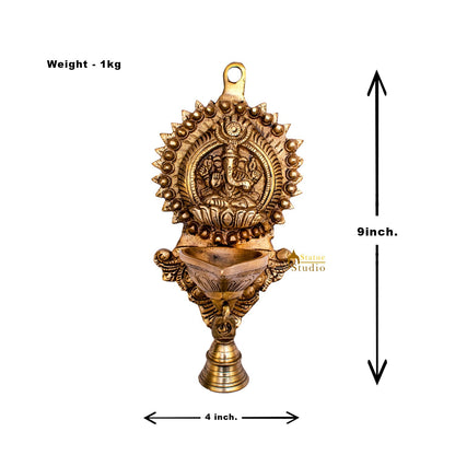 Brass Ganesha Diya Lamp Wall Hanging For Home Temple Decor 9 Inch by vendor-unknown - Spiritual (View 7)