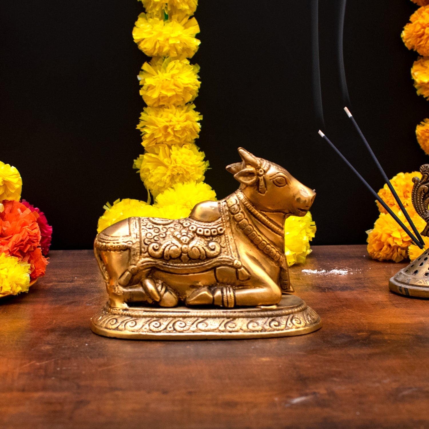 Brass Nandi Statue Idol Home Pooja Room Decor Lucky Gift 5" - Eco-friendly - Sama Homes