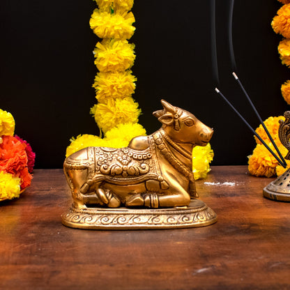 Brass Nandi Statue Idol Home Pooja Room Decor Lucky Gift 5" by vendor-unknown - Spiritual
