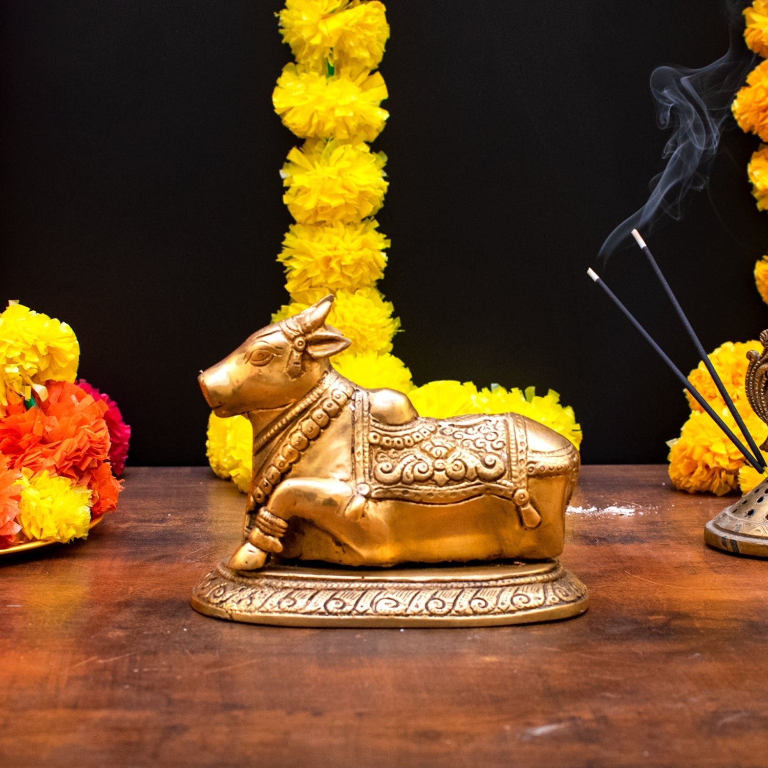 Brass Nandi Statue Idol Home Pooja Room Decor Lucky Gift 5" - Image 2