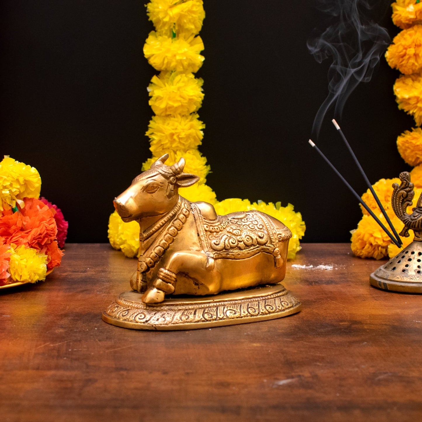 Brass Nandi Statue Idol Home Pooja Room Decor Lucky Gift 5"