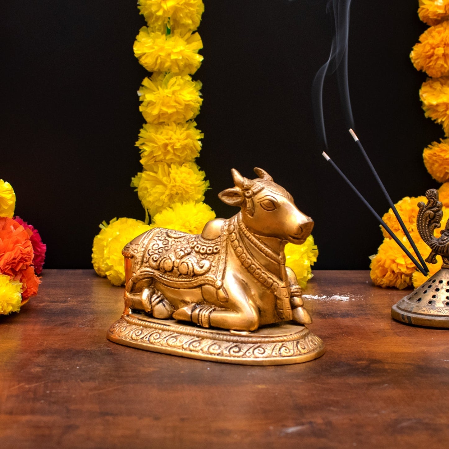 Brass Nandi Statue Idol Home Pooja Room Decor Lucky Gift 5"