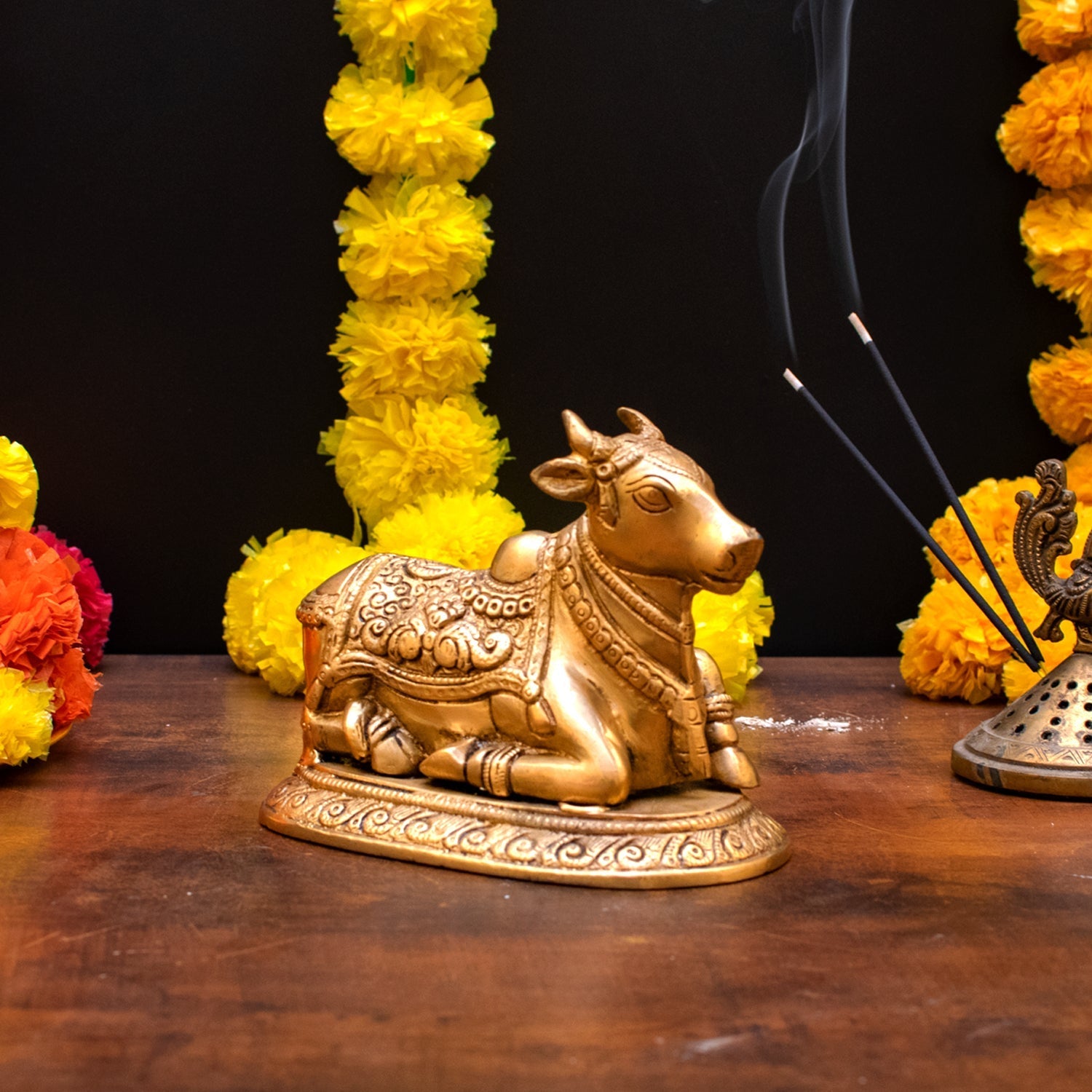 Brass Nandi Statue Idol Home Pooja Room Decor Lucky Gift 5" - Image 4