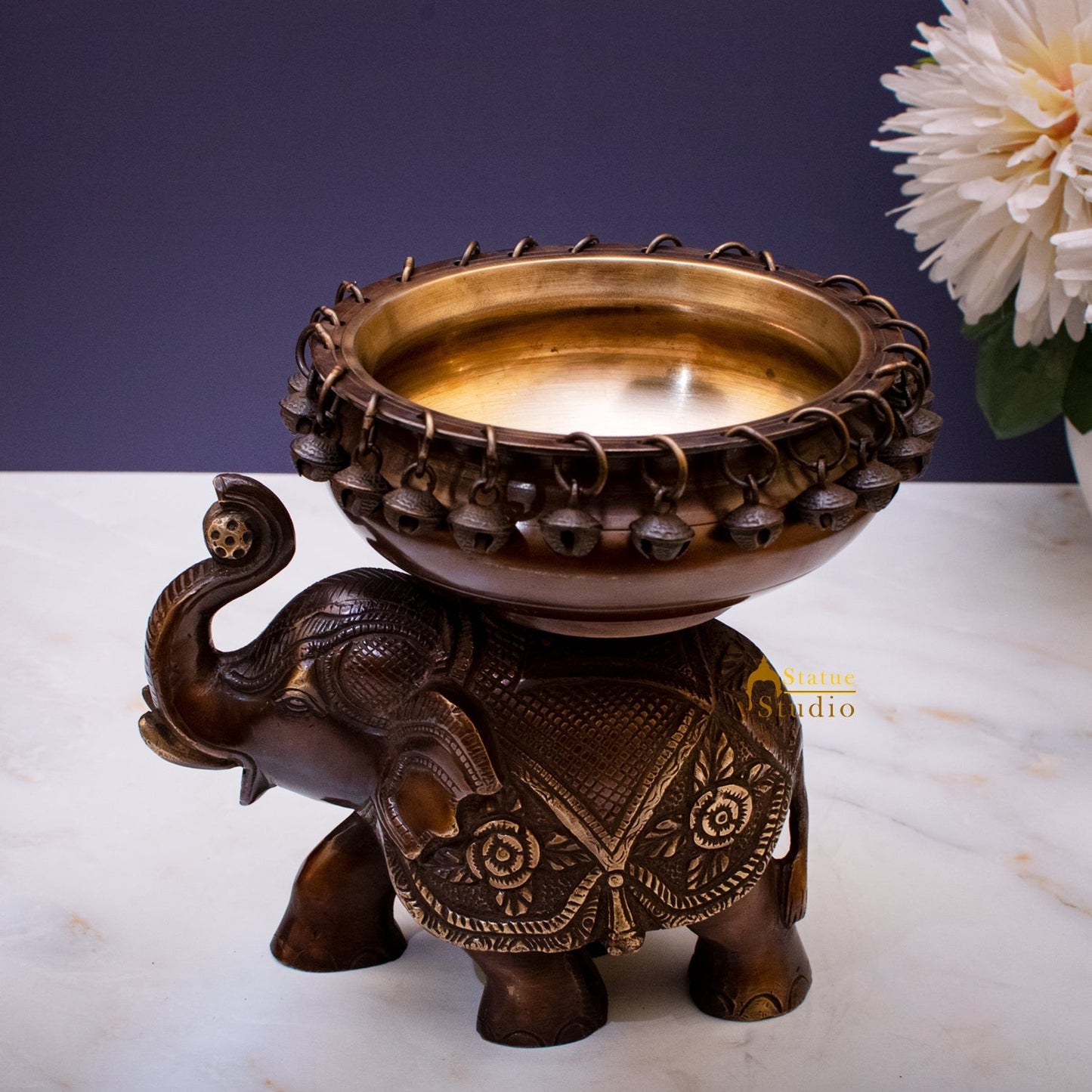 Brass Elephant South Indian Urli For Home Garden Office Decor Gift 7"