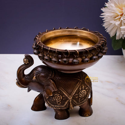 Brass Elephant South Indian Urli For Home Garden Office Decor Gift 7" by vendor-unknown - Decor (View 3)