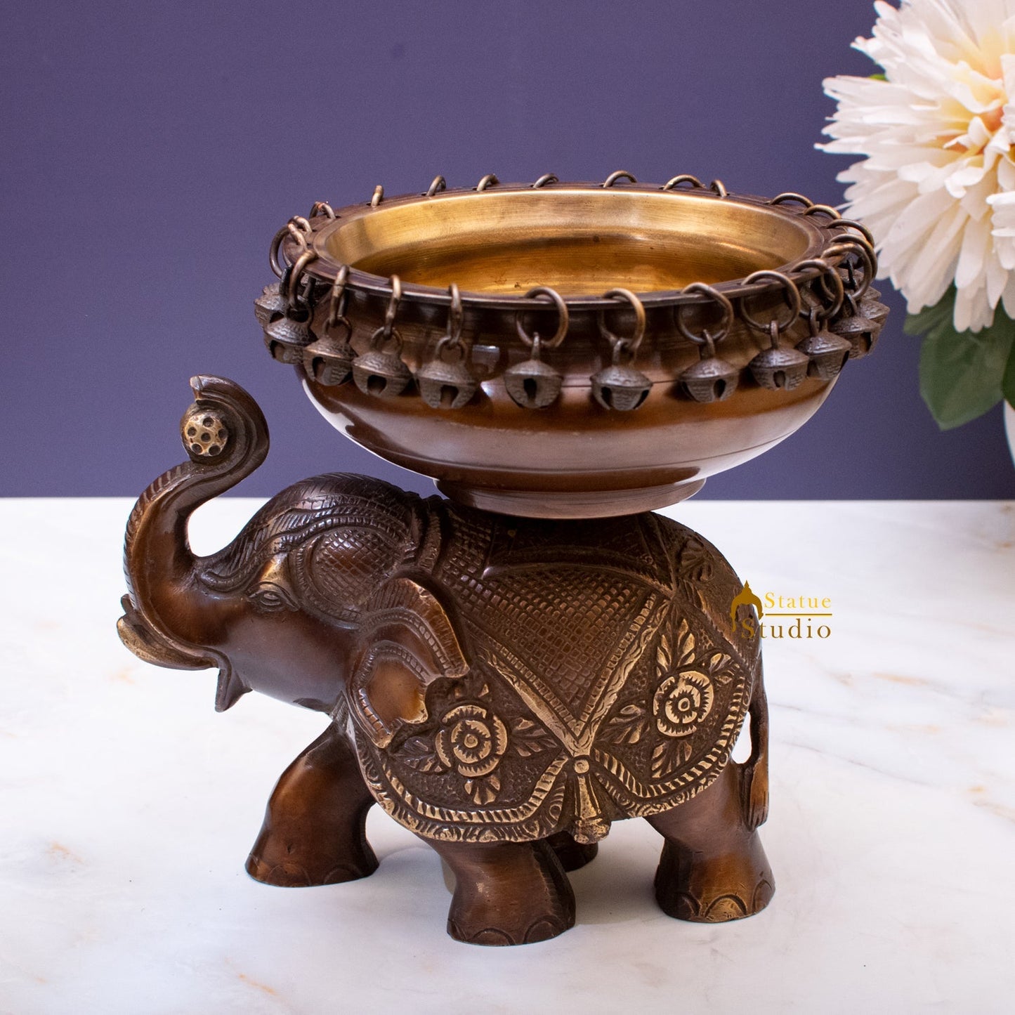 Brass Elephant South Indian Urli For Home Garden Office Decor Gift 7"