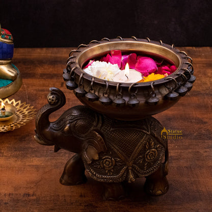 Brass Elephant South Indian Urli For Home Garden Office Decor Gift 7" by vendor-unknown - Decor