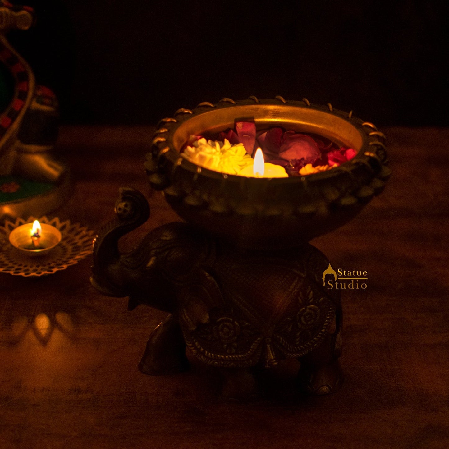 Brass Elephant South Indian Urli For Home Garden Office Decor Gift 7"