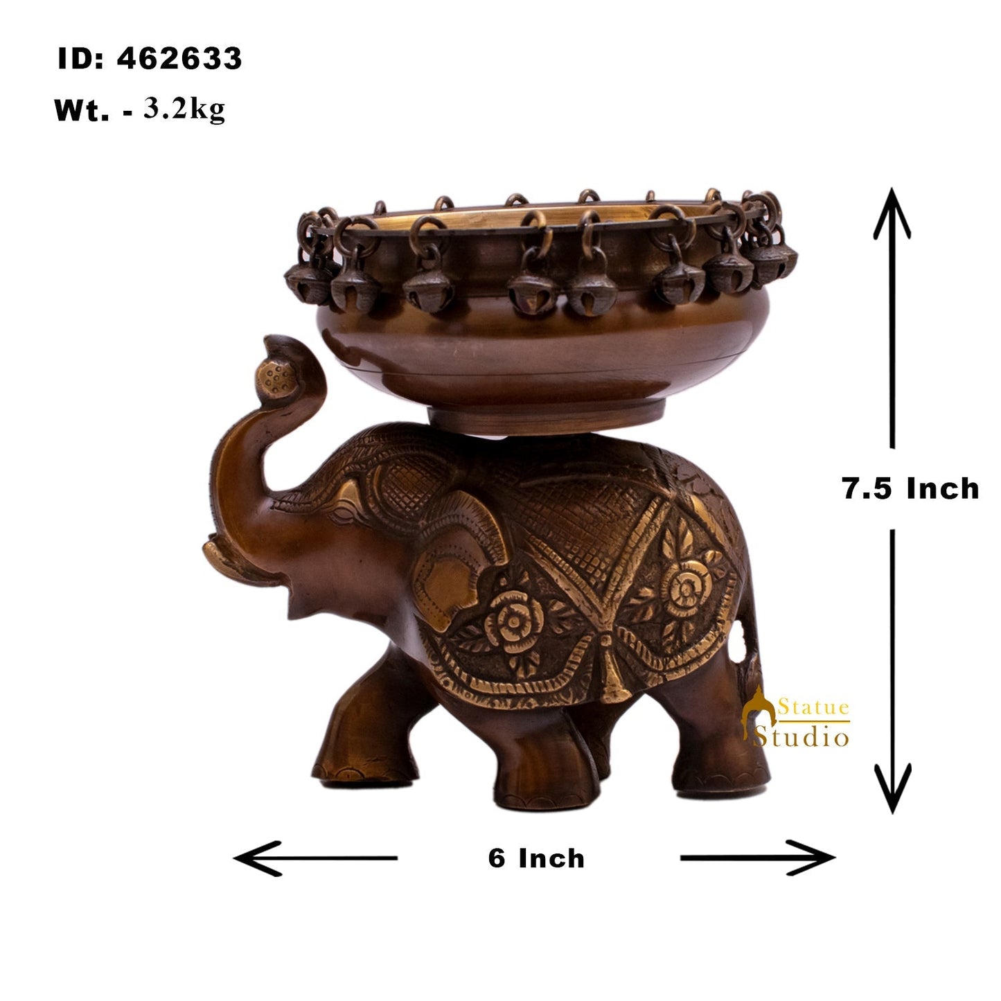 Brass Elephant South Indian Urli For Home Garden Office Decor Gift 7"