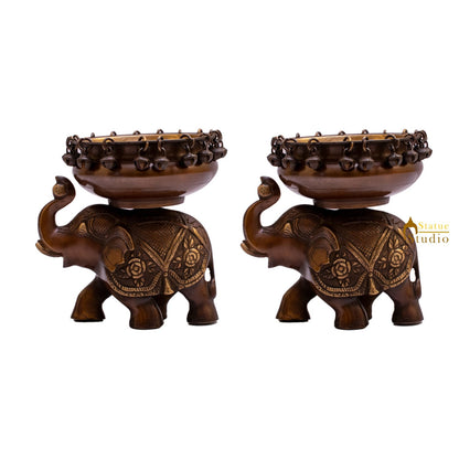 Brass Elephant Pair South Indian Urli For Home Garden Office Decor Gift 7" by vendor-unknown - Decor (View 3)