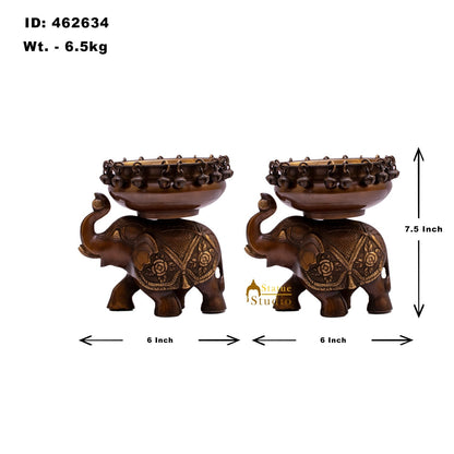 Brass Elephant Pair South Indian Urli For Home Garden Office Decor Gift 7" by vendor-unknown - Decor (View 4)