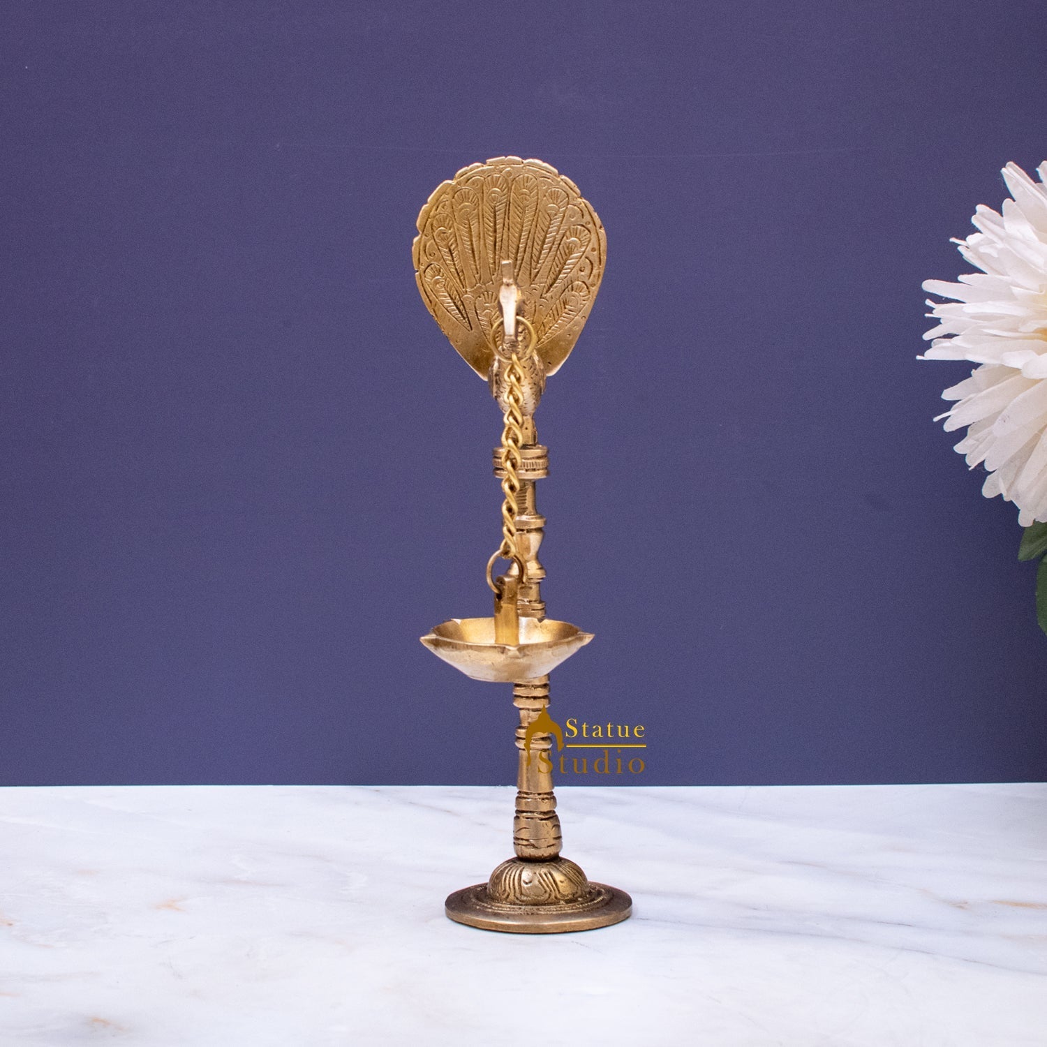 Brass Peacock Diya Lamp For Home Temple Decor 9 Inch - Image 3