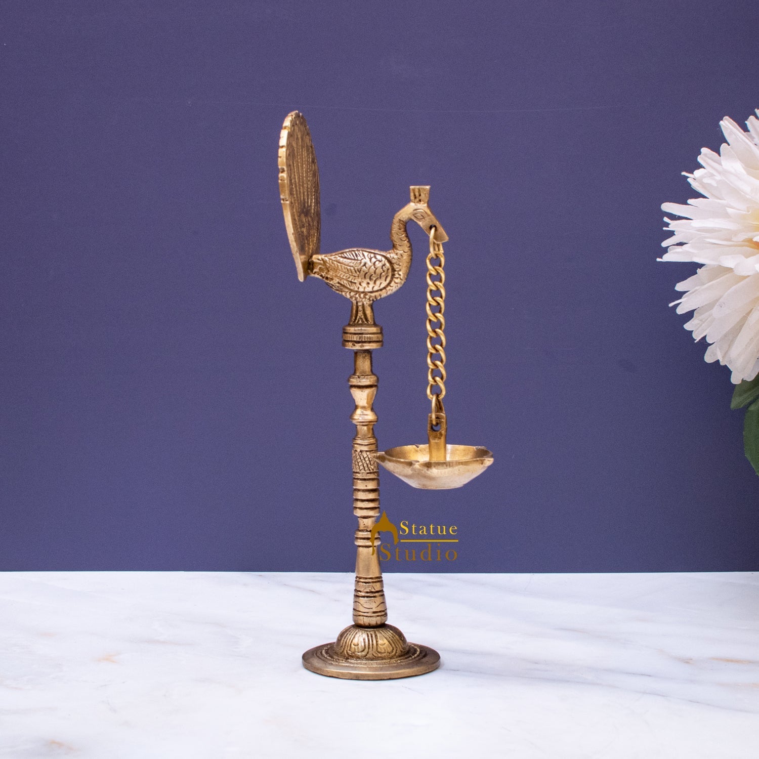 Brass Peacock Diya Lamp For Home Temple Decor 9 Inch - Image 4
