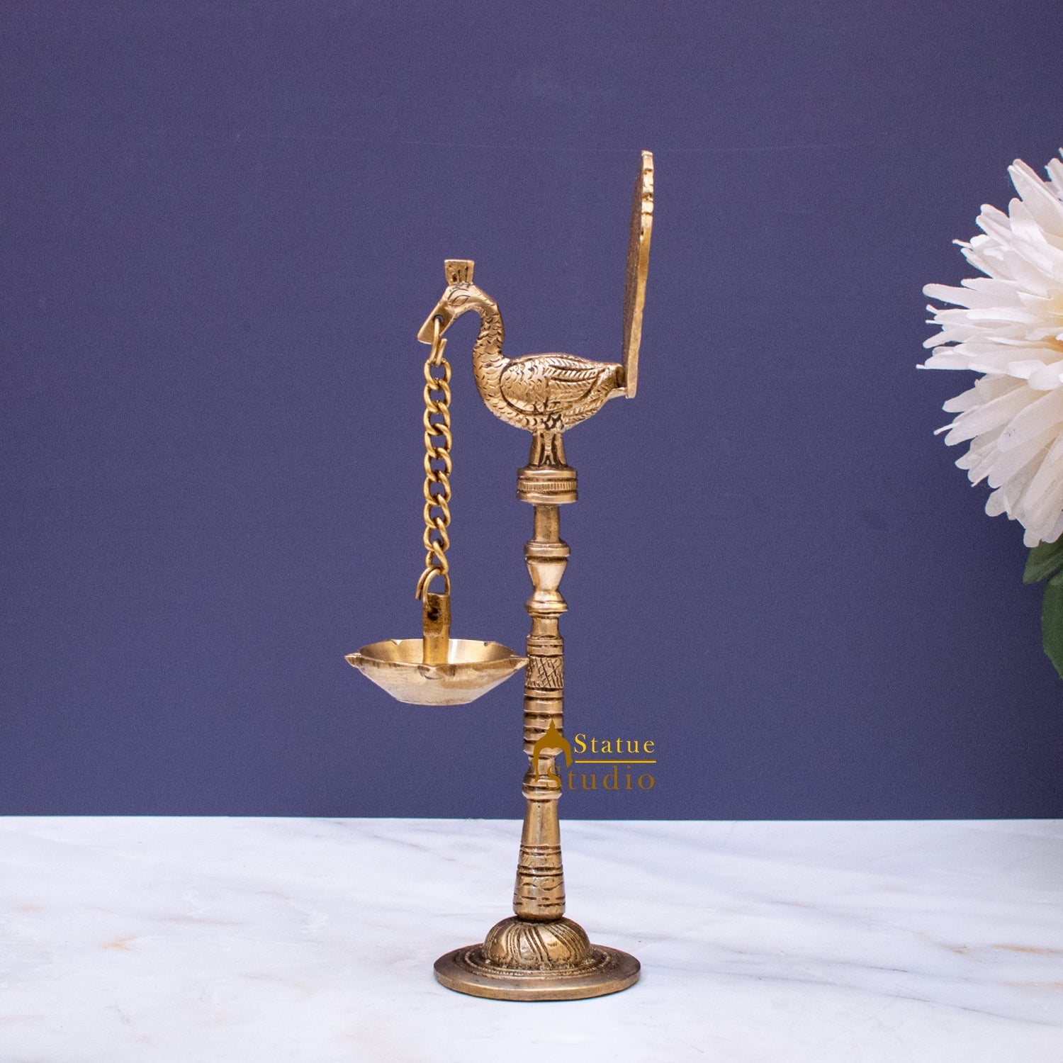Brass Peacock Diya Lamp For Home Temple Decor 9 Inch - Image 6