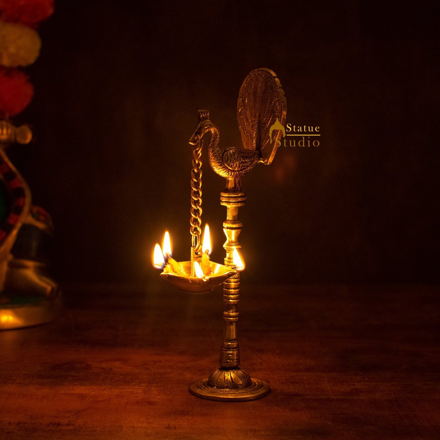 Brass Peacock Diya Lamp For Home Temple Decor 9 Inch