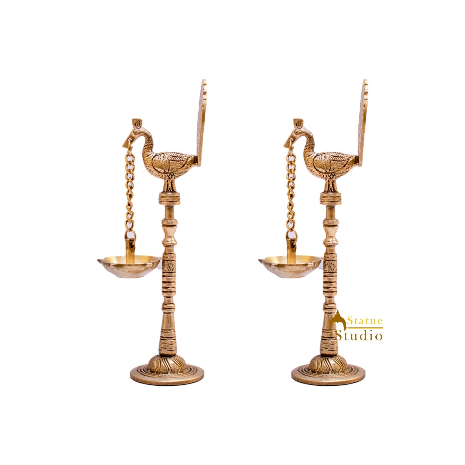 Brass Peacock Pair Diya Lamp For Home Temple Decor 9 Inch - Image 4