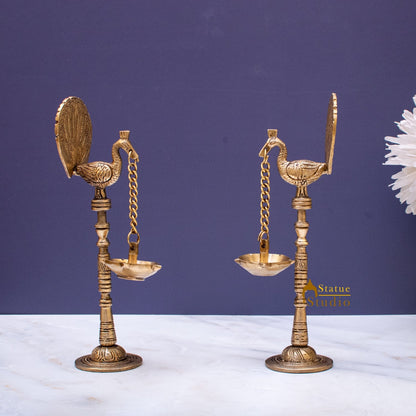 Brass Peacock Pair Diya Lamp For Home Temple Decor 9 Inch by vendor-unknown - Spiritual (View 3)