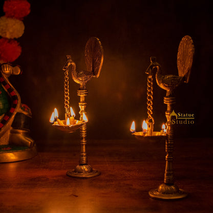 Brass Peacock Pair Diya Lamp For Home Temple Decor 9 Inch by vendor-unknown - Spiritual (View 2)