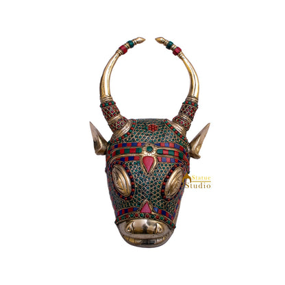 Brass Bull Face Wall Hanging Statue For Home Room Decor Showpiece Item 13" by vendor-unknown - Decor (View 2)