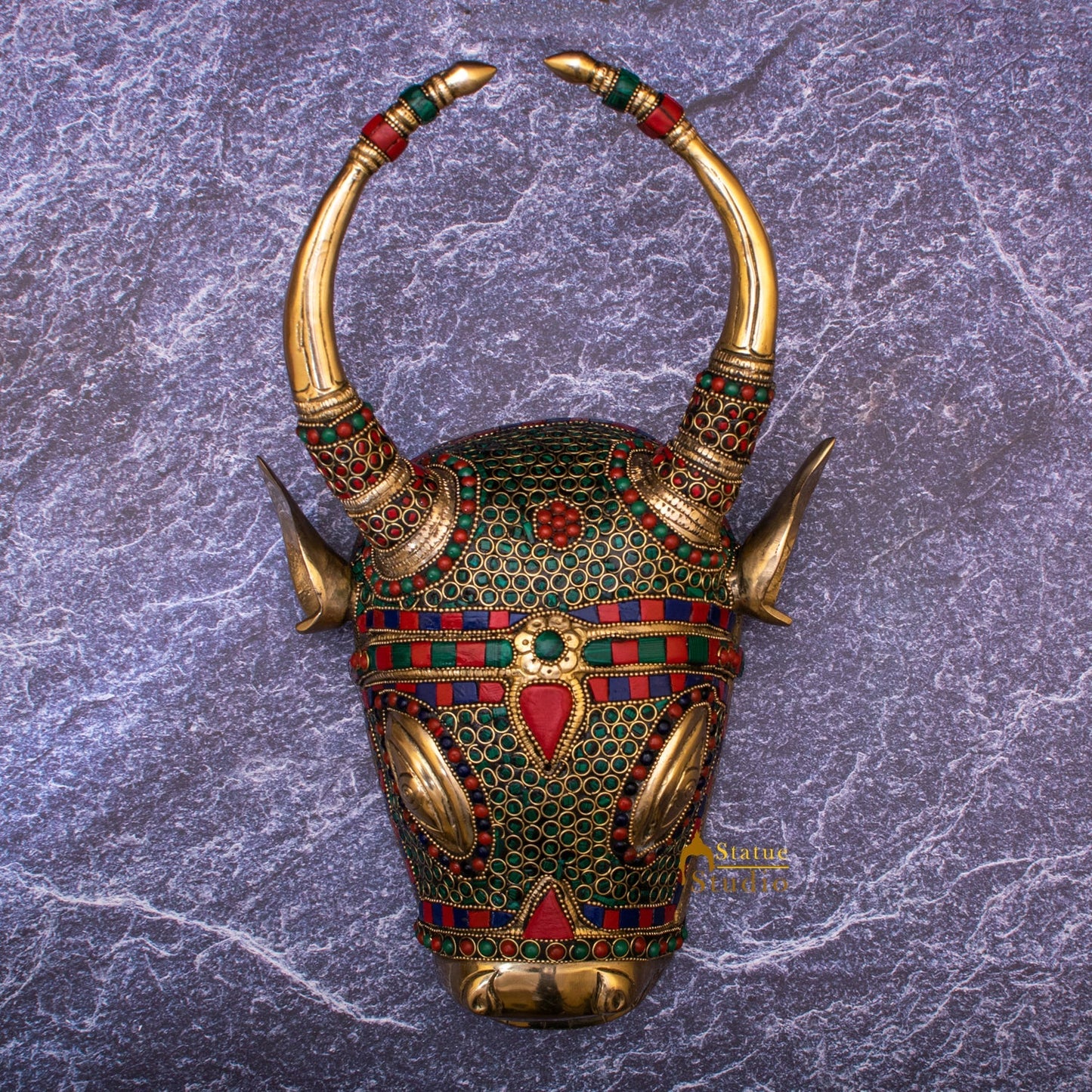 Brass Bull Face Wall Hanging Statue For Home Room Decor Showpiece Item 13"