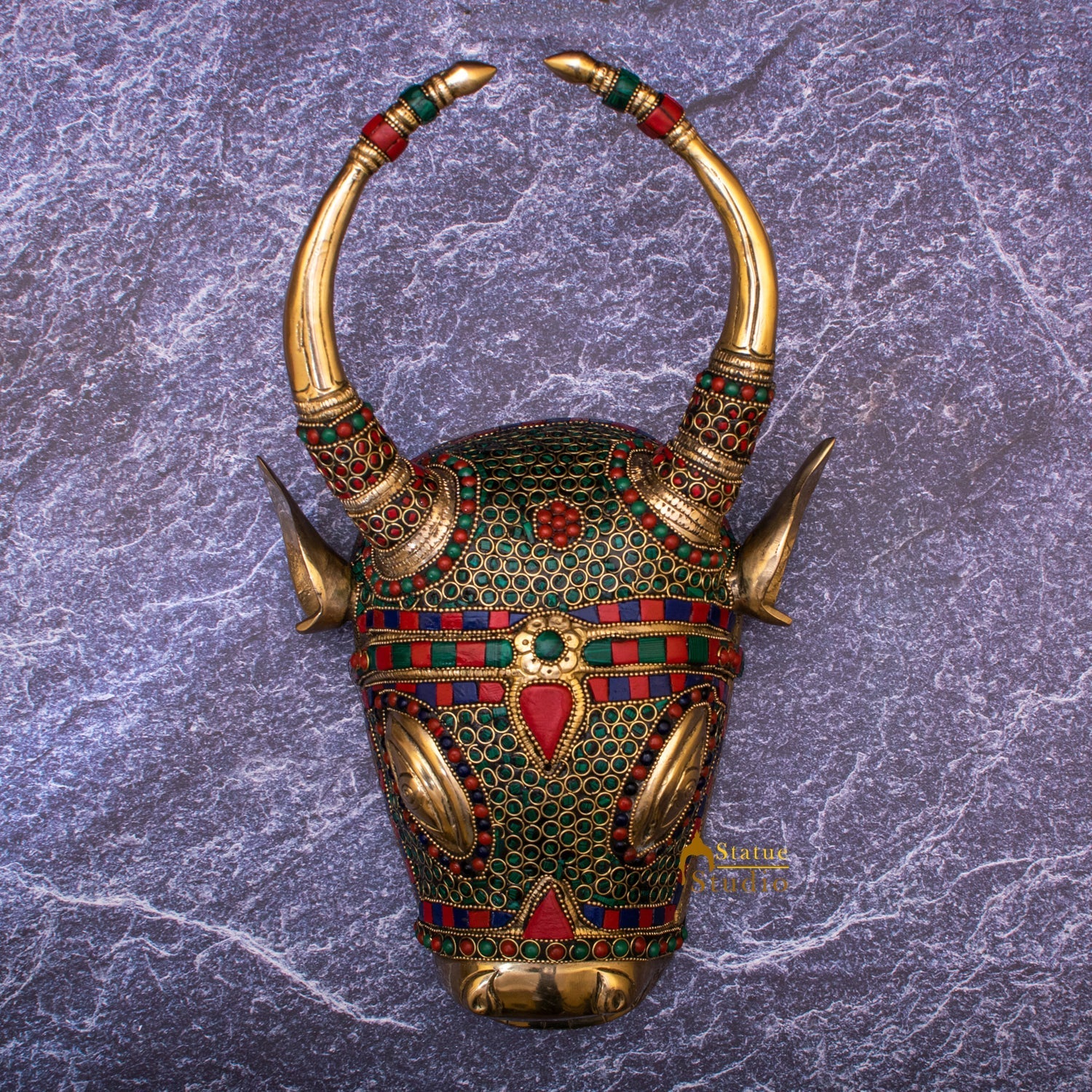 Brass Bull Face Wall Hanging Statue For Home Room Decor Showpiece Item 13" - Eco-friendly - Sama Homes
