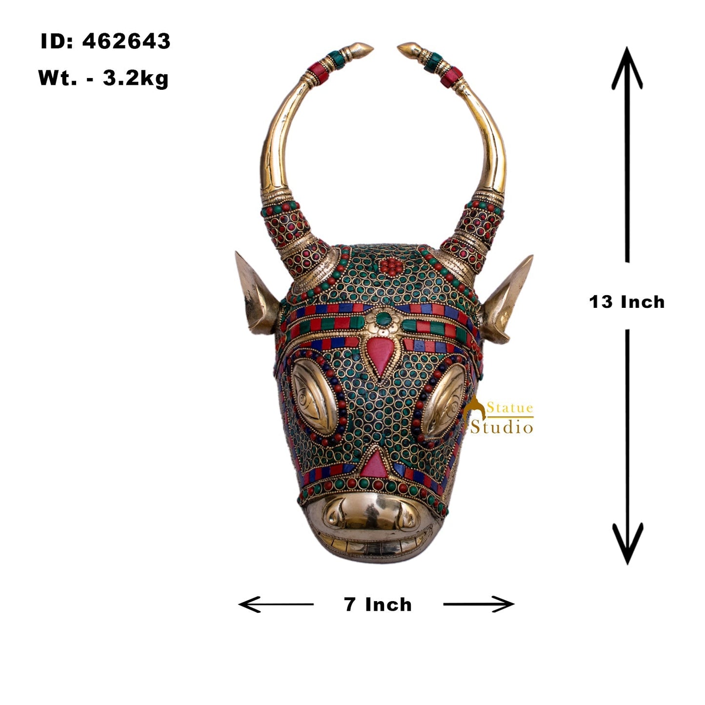 Brass Bull Face Wall Hanging Statue For Home Room Decor Showpiece Item 13"