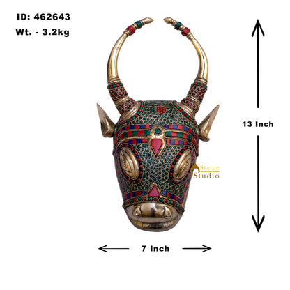 Brass Bull Face Wall Hanging Statue For Home Room Decor Showpiece Item 13" by vendor-unknown - Decor (View 3)