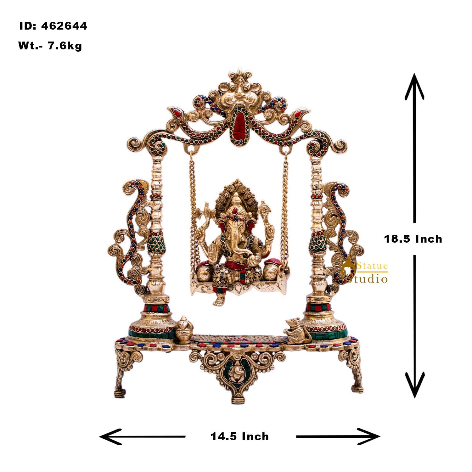 Brass Ganesha On Swing Idol Stone Work For Home Decor 1.5 Feet - Image 7