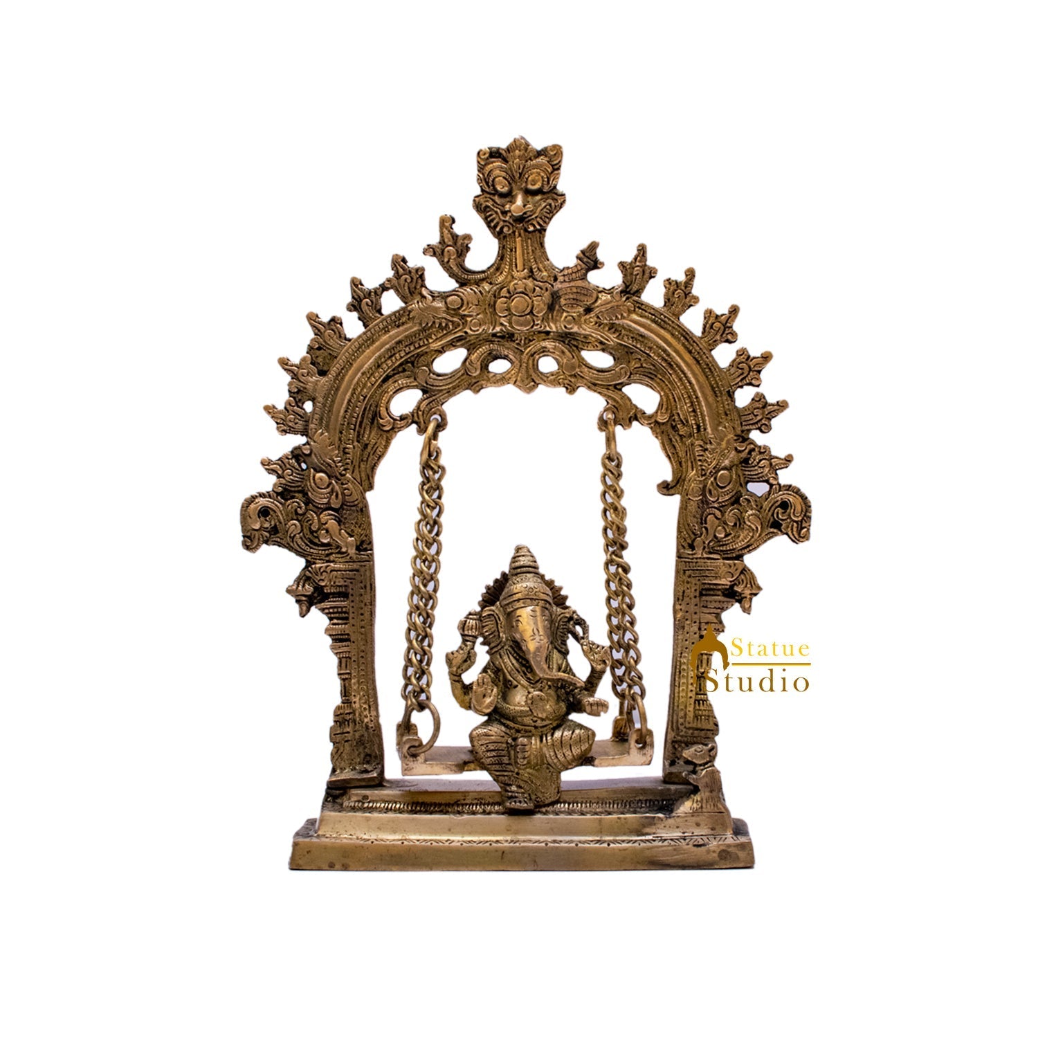 Brass Ganesha Idol On Swing Statue 10 Inch - Image 6