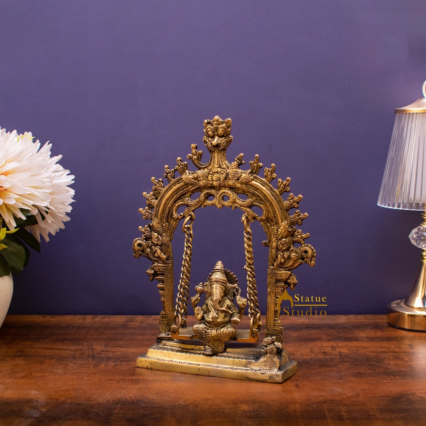 Brass Ganesha Idol On Swing Statue 10 Inch